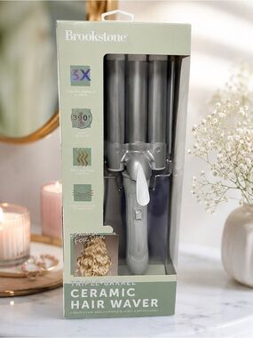 Brookstone Ceramic Triple-Barrel Hair Waver in Sage and Silver